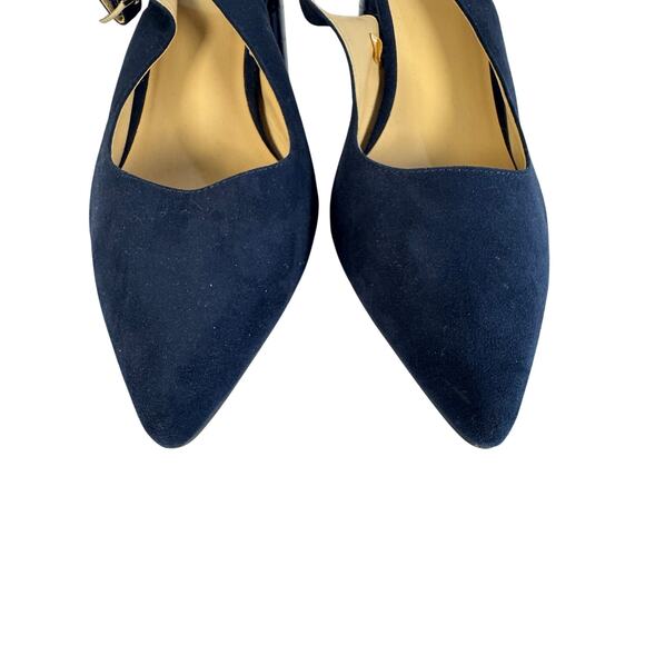 Ann Taylor Factory Women’s Size 8.5M Navy Suede Slingback 3” Croc Block Heel - Picture 2 of 6